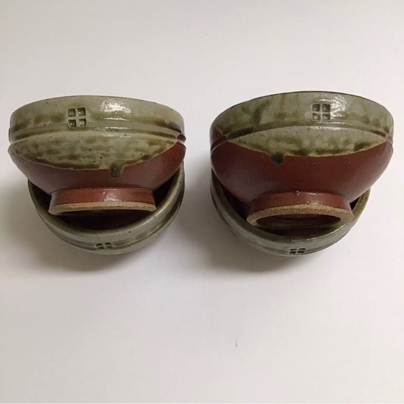 Japanese Studio Art Pottery SET OF 4 Tea Bowls Matcha Terra Cotta Brown Glaze - Picture 4 of 16